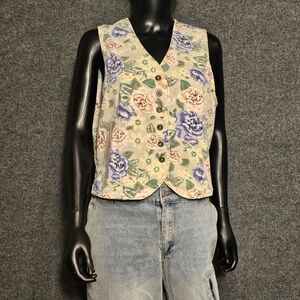 Cherokee Floral Button-Down Sleeveless‎ Top - Purple and Cream